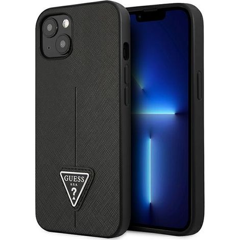 Guess GUHCP14MPSATLK iPhone 14 Plus / 15 Plus 6,7 Zoll schwarze Hartschalen-Hülle mit Saffiano-Dreieck-Logo (1/5)
