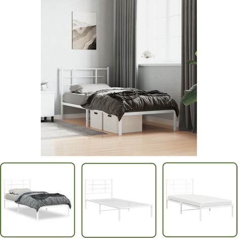 The Living Store Bettgestell mit Kopfteil Metall Weiß 90x200 cm - Metallbettfundament - Weißes Bettgestell - Doppelbett Gestell - Boxspring Rahmen - Schlafzimmer Möbel (1/5)