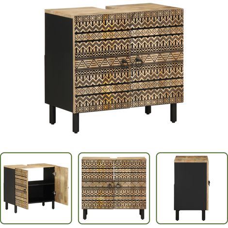 vidaXL Meuble d'évier - Armoire lavabo de salle de bain noir bois massif de manguier (1/5)