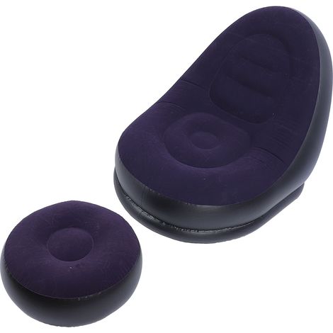 Canapé gonflable avec repose-pieds en PVC floqué bleu foncé confortable pour salon extérieur camping (1/5)