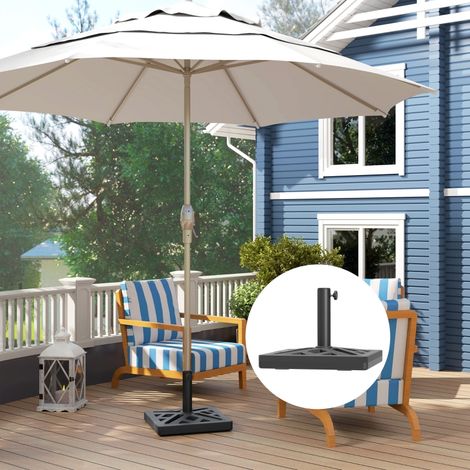 Pied de parasol carré 15 kg, support parasol en béton pour mât de Ø 32, 38, 48 mm, design ajouré 45 x 45 x 33,5 cm, noir (1/5)