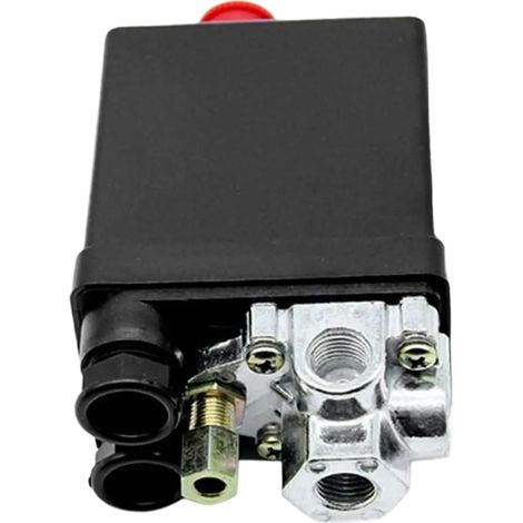 Pressostat - Interrupteur De Pression Pour Compresseur D'air - 4 Raccords Femelles - Bouton Marche/Arrêt Rouge - 1 Pièce (1/5)