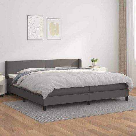 Cama box spring con colchón cuero sintético gris 200x200 cm (1/5)