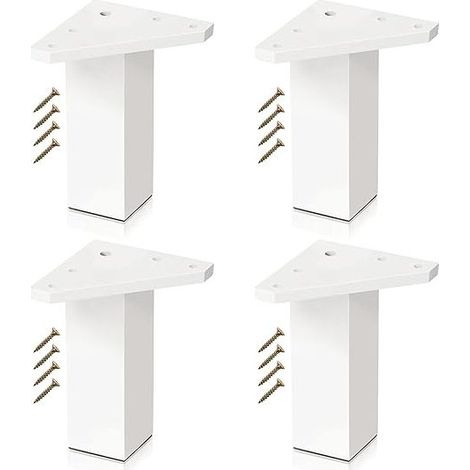 QAZQA Lot de 4 Pieds pour Meubles Blancs Vis Incluses, Couleur Blanc - Pieds DIY en Résine ABS pour Tables, Meubles de Salle de Bains, Armoires, Etagères (10 cm) (1/5)