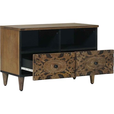Meuble TV Banc TV Meuble de rangement - Marron 70 x 33,5 x 46 cm Bois de mangue massif fr2500 - Maison La Vie (1/5)
