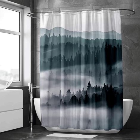 Rideau de douche motif encre fleurs zen, rideau imperméable, 90x180 cm
