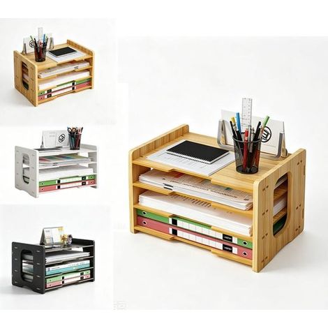 Étagère de bureau en bois - Marron foncé - 36 x 25 x 22,2 cm - Compartiments spacieux pour les notes, les documents et les stylos (1/5)