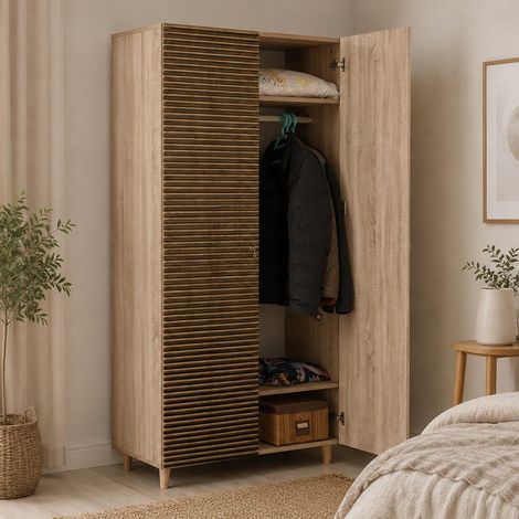 Dmora - Armario 2 puertas Dfrollan, Muebles de dormitorio, Vestidor, Armario de ropa, 90x52h192 cm, Roble (1/5)