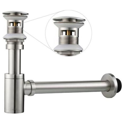 Sifone orizzontale a parete in acciaio inox — Adatto per lavabi, lavelli, bacinelle, ecc. — 1 set, finitura spazzolata, con troppopieno (1/4)