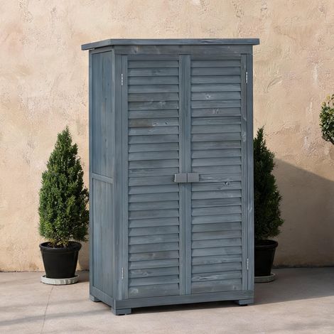 Armoire de jardin grise en bois avec 3 étagères 87 x 46,5 x 160 (1/4)
