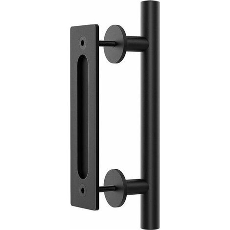 Online Store - Poignee Porte, 30cm/11“ Rétro Poignée de Porte Coulissante Noir en Acier Inoxydable Tirer et Rincer la Sets de poignées pour Porte (1/5)