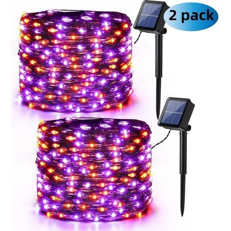Guirlande Halloween Décoration Orange Violet, 2 Paquets 14M 120 LED Guirlande Lumineuse Solaire Extérieur Fil de Cuivre Étanche 8 Modes Lumière Solaire pour Action de Grâces Jardin Balcon (1/5)
