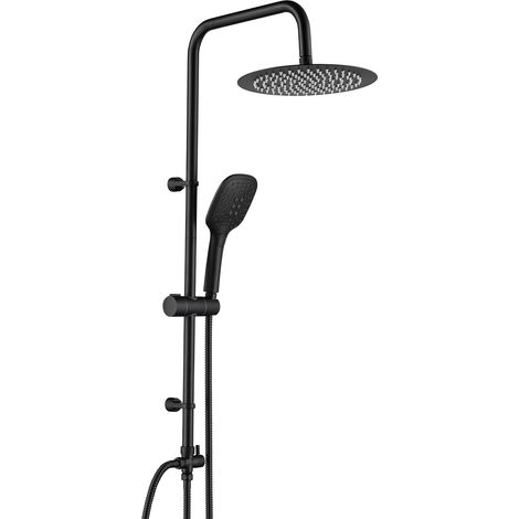 Colonne de Douche Hydromassante Noir sans Mitigeur, Ensemble de Douche Mural en Acier Inoxydable, Muraux Réglables 35-54cm, avec Douche de tête Ronde de 25 cm, Douchette à main 3 Types d'eau (1/5)