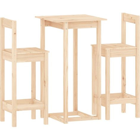Ensemble de bar 3 pcs，Salon de jardin Bois de pin massif CFW31037 (1/5)