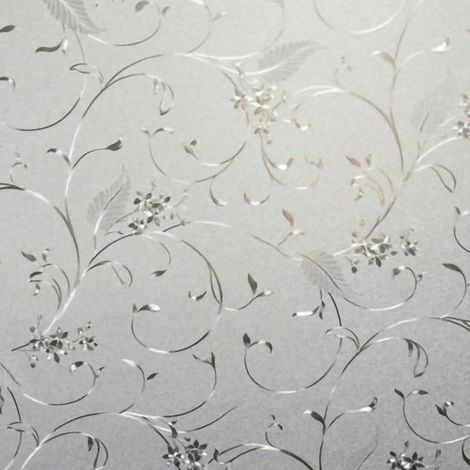 Film adhésif antistatique pour fenêtres, effet dépoli, protection solaire, motif floral, idéal pour salle de bain, chambre et salon. (1/4)