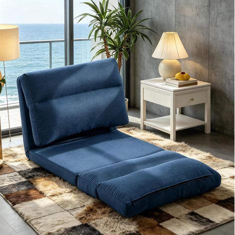 Sillón de suelo convertible reclinable en 5 posiciones, 70 x 72 x 56 cm, azul oscuro DESVIAE (1/5)