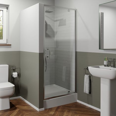 760mm Pivot Shower Door 6mm Glass Anti Slip Easy Plumb Raised Tray Bathroom (1/5)