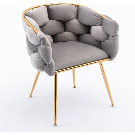 Silla auxiliar moderna de terciopelo gris con estructura metálica dorada, 2 unidades (1/5)
