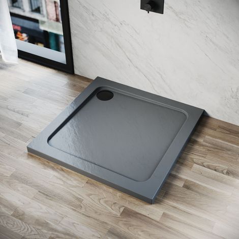 ELEGANT Anti-Slip Square Stone Shower Tray Gray with Free Waste 760 x 760 x 40mm (1/5)