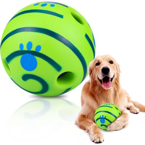 Jouet pour chien en forme de balle (14 cm) avec sifflet balle interactive à rayures jaunes conçue pour le jeu des chiens de taille moyenne à grande. (1/5)