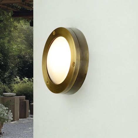 Außenwandleuchte Hof Terrasse IP64 GX53 Ø 14 cm Glas Echt-Messing Wandlampe