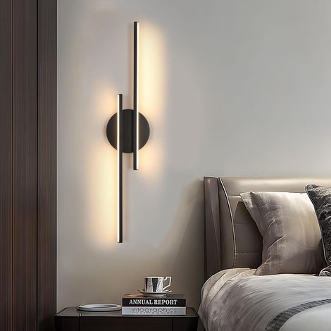 Applique Murale LED Intérieure, 24W 2700LM Moderne LED Lampe Murale Noir, 60CM Luminaire Mural en Aluminium pour Chambre Cuisine Couloir Escalier Salon, Blanc Chaud 3000K (1/5)