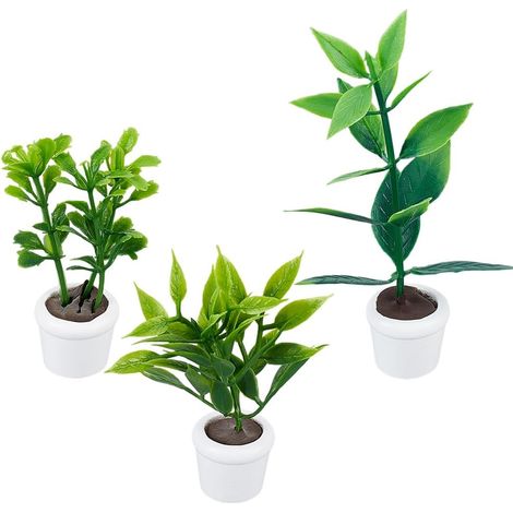 Lot de 3 plantes miniatures en pot - 3 styles - Panier de plantes artificielles en pot - Plante verte miniature en pot - Micro paysage - Décoration de jardin - Petit ornement de verdure (1/5)