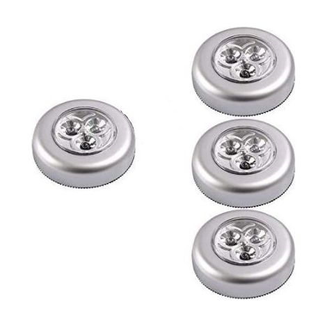 Veilleuses Lot de 4 Lampe Spot LED Autocollant éclairage Supplémentaire Alimenté par 3 Piles/Batteries pour Penderie/Placard/étagère/Entrée/Cuisine/Passage - Argent (1/5)