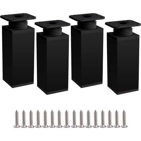 4-Piece Furniture Leg Set, 10cm Black Table Leg, Adjustable Height Furniture Legs Made of Aluminum Alloy, Height Adjustable from 0 to 50 mm, Supplied with Stainless Steel Screws (1/4)
