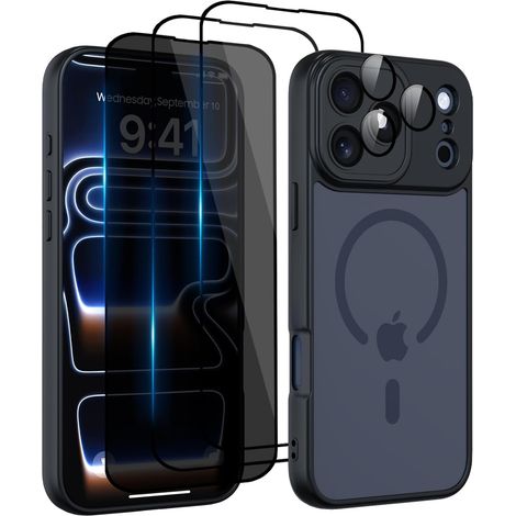 Magnétique Coque pour iPhone 17 Pro avec Magsafe avec 3 Verre Trempé [HD+HD+Confidentialité][Caméra de Protection complète] Coque Antichoc translucide Mat arrière Anti-Rayures (1/5)