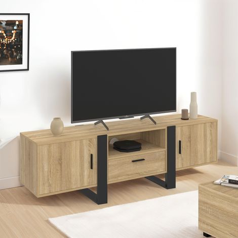 Mueble de TV PHOENIX de 160 cm con armarios de madera y negros (1/5)