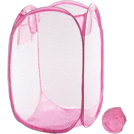Panier à linge pliable en maille pour chambre à coucher, chambre d'enfant, dortoir d'étudiant et voyage (Rose) (1/3)