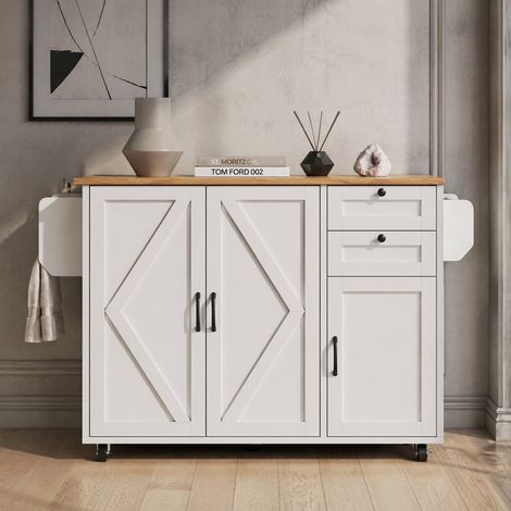 Isola da cucina pieghevole con contenitori, 120 x 43,2 x 92 cm, bianco HAVRYA (1/5)