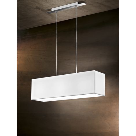 Suspension en métal chrome brossé avec abat-jour en tissu blanc, 3 lumières E27, design moderne et élégant pour votre intérieur par Perenz.