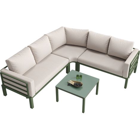 ELVMI Gartenlounge Set mit 1 Sofa für 4-5 Personen und 1 Couchtisch, Eisen und Gehärtetes Glas, Beige (1/4)