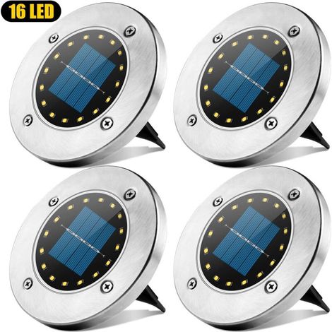 Lumière Solaire Extérieur, 16 LED Spot Lampe Solaire Jardin Etanche IP65 Pelouse Lumière Decorative pour Chemin Jardin Terrace Cour Pelouse White-4 Pieces (1/4)