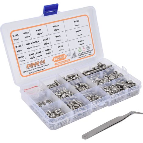 Kit de 540 vis à tête fraisée M2 à M8 en acier inoxydable 304 avec pince et clé. (1/5)
