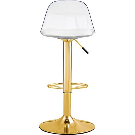 Lot de 2 tabourets de bar réglables en hauteur, assise pivotante 360°, dossier transparent et pieds métal doré pour cuisine ou comptoir - CHICFURN (1/5)