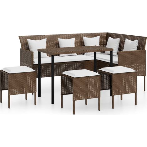 Ensemble de canapés en L 5pcs avec coussins Résine tressée Brun (1/5)