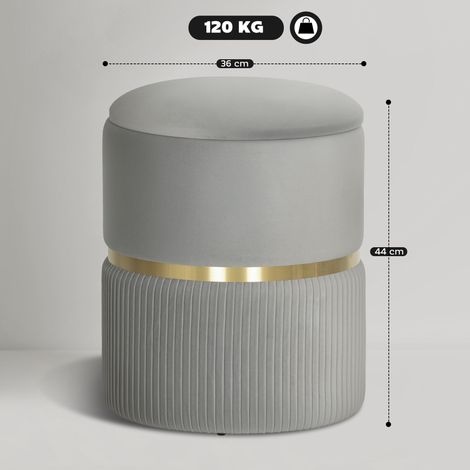 Pouf rond de rangement, pouf recouvert de velours avec couvercle amovible, assise rembourrée et espace de rangement dissimulé, gris clair (1/5)