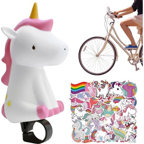 Bocina de bicicleta para niños - Timbre de bicicleta de unicornio - Timbre simpático - Para patinetes, bicicletas y bicicletas de equilibrio