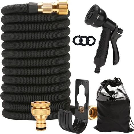 Tuyau Arrosage Extensible 15m/50ft, Tuyau d'Arrosage Flexible avec 8 Types De Jets, Tuyaux d'Arrosage Avec Raccords En Laiton Massif Et Noyau En Latex à 4 Compartiments, Tuyau d’Eau Réglable (1/4)