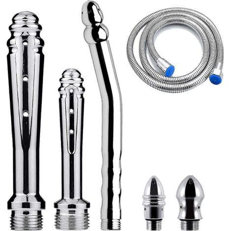 Douche de lavement 3 pièces avec 3 pommes de douche, kit de douche pour hommes + tuyau de douche (argent) (1/5)