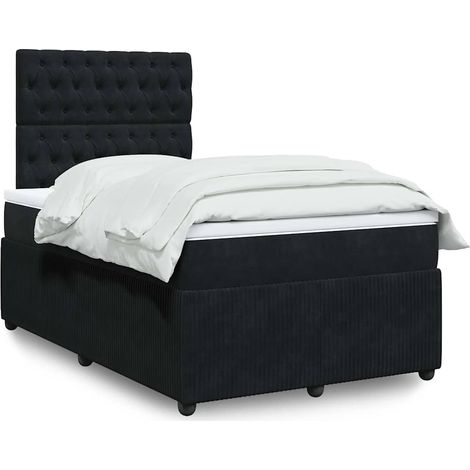 vidaXL Sommier à lattes de lit avec matelas noir 120x190 cm velours (1/5)