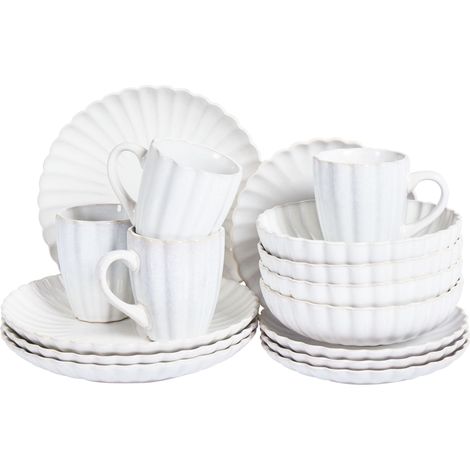 Set di 16 stoviglie in gres caolino fatto a mano con smalto reattivo Bianco Nettle (1/5)