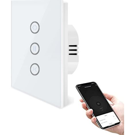 Interrupteur de volet roulant, compatible avec l'application Smart Life/Tuya, fonctionne avec Alexa et Google Home, interrupteur de store intelligent avec panneau tactile blanc， (1/5)
