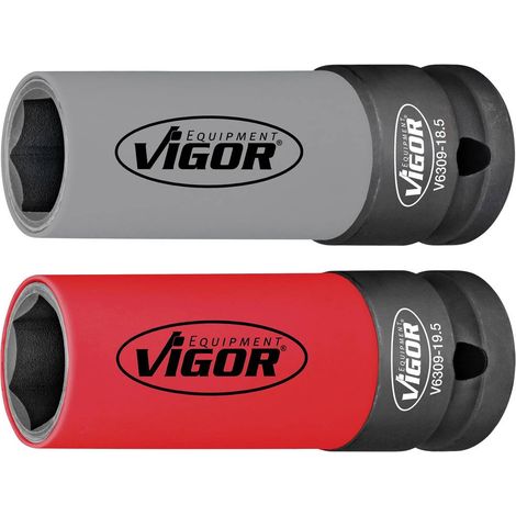 Vigor – Perceuse à percussion V6309 – Set d'embouts 2 pièces pour écrous de roue 19mm – Pour chantiers humides et terrains accidentés (1/4)