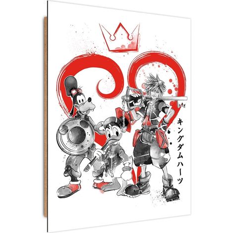 Tableau bois Kingdom Hearts Sora Donald et Pluto - 50 x 70 cm (1/5)