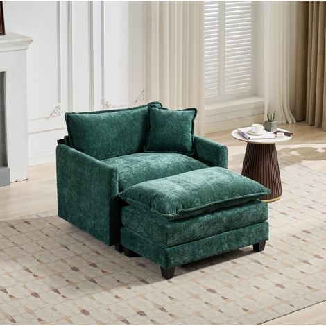 Pouf modulare 94x58x51 cm in tessuto ciniglia verde salvaspazio FloraGrace (1/5)