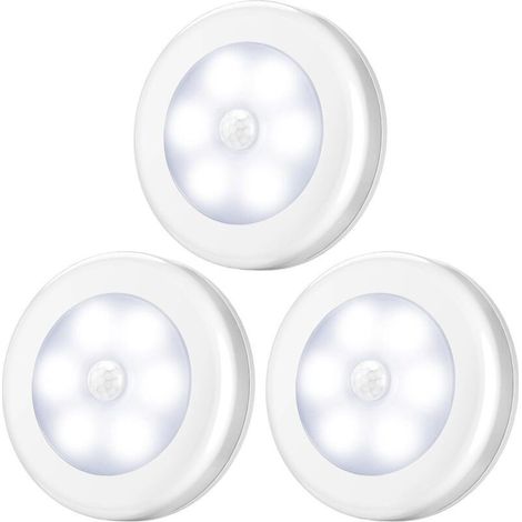 Lampe Détecteur de Mouvement, LED Detecteur Mouvement, Lampe de Placard, Alimenté par Batterie (Non Inclus), pour Penderie/Étagère/Entrée/Garage/Cuisine/Passage, 3 Pack (Blanc) (1/5)